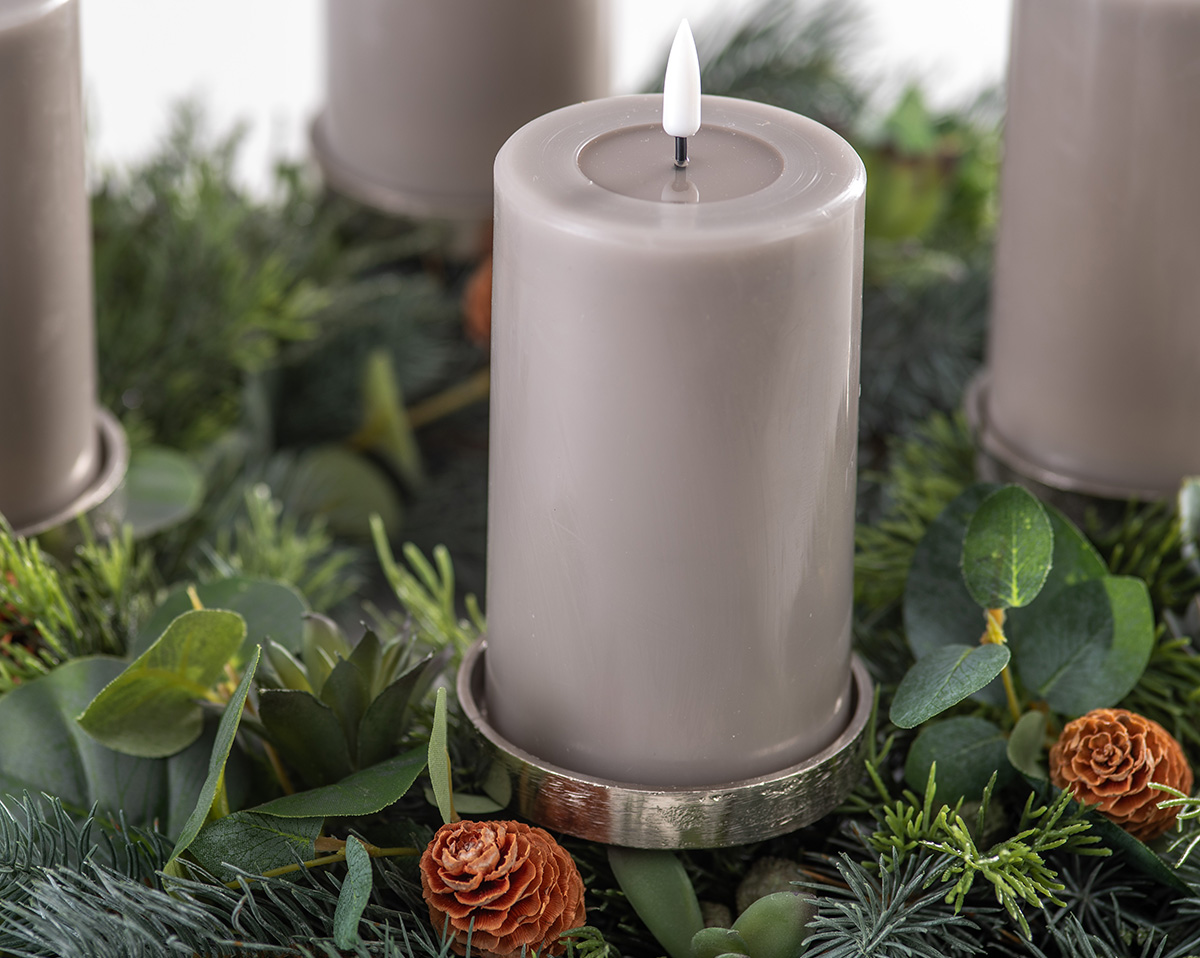ADVENTSKRANZ GREY | Künstlicher Adventskranz 45 cm, grau