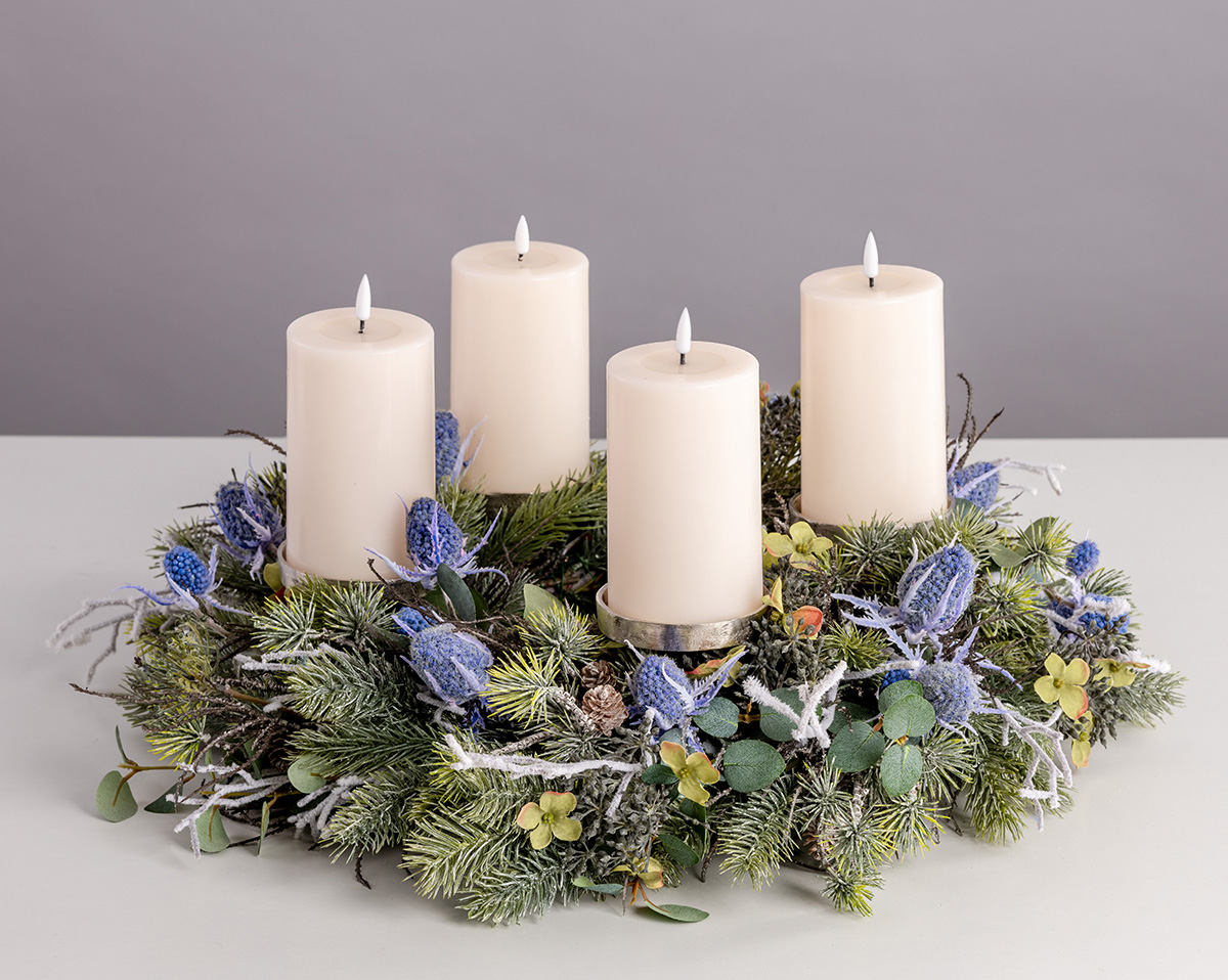 ADVENTSKRANZ BLAU | Künstlicher Adventskranz 45 cm, blau 