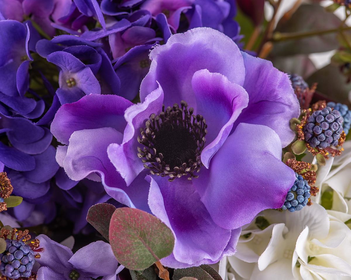 MOONSHINE | Kunstblumengesteck mit künstlichen Brombeeren und Hortensien 