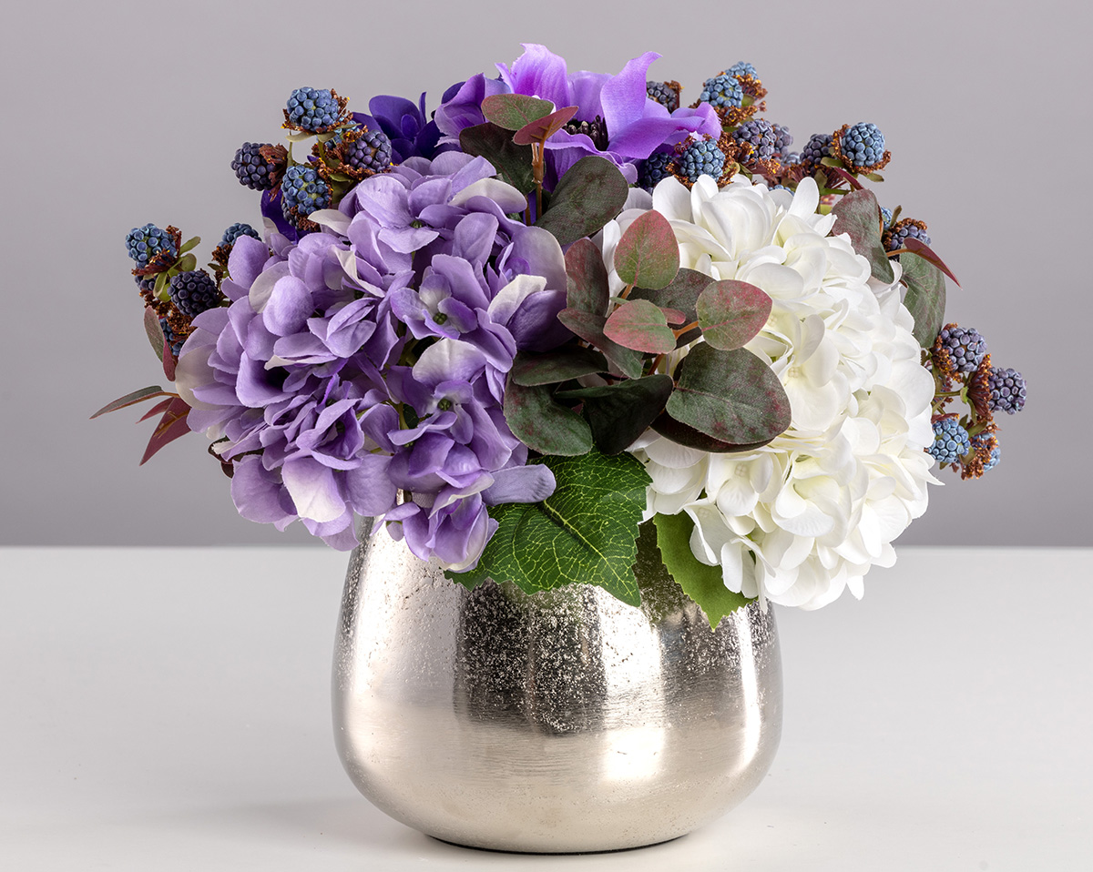 MOONSHINE | Kunstblumengesteck mit künstlichen Brombeeren und Hortensien 