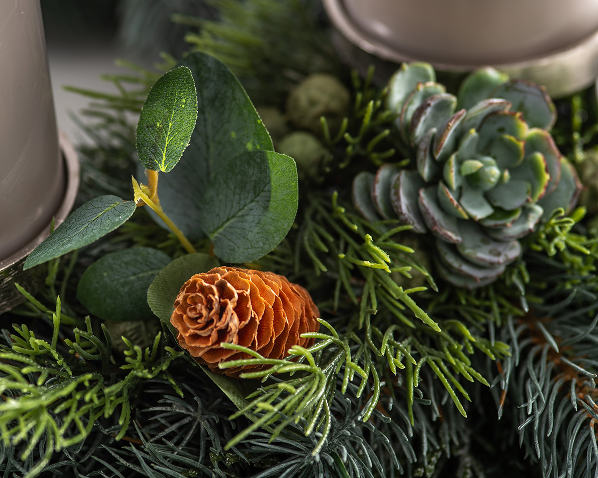 ADVENTSKRANZ GREY | Künstlicher Adventskranz 45 cm, grau