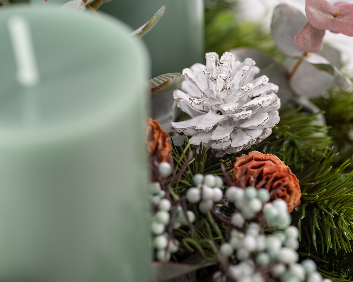 SNOWFLAKE | Künstlicher Adventskranz 40 cm, linde