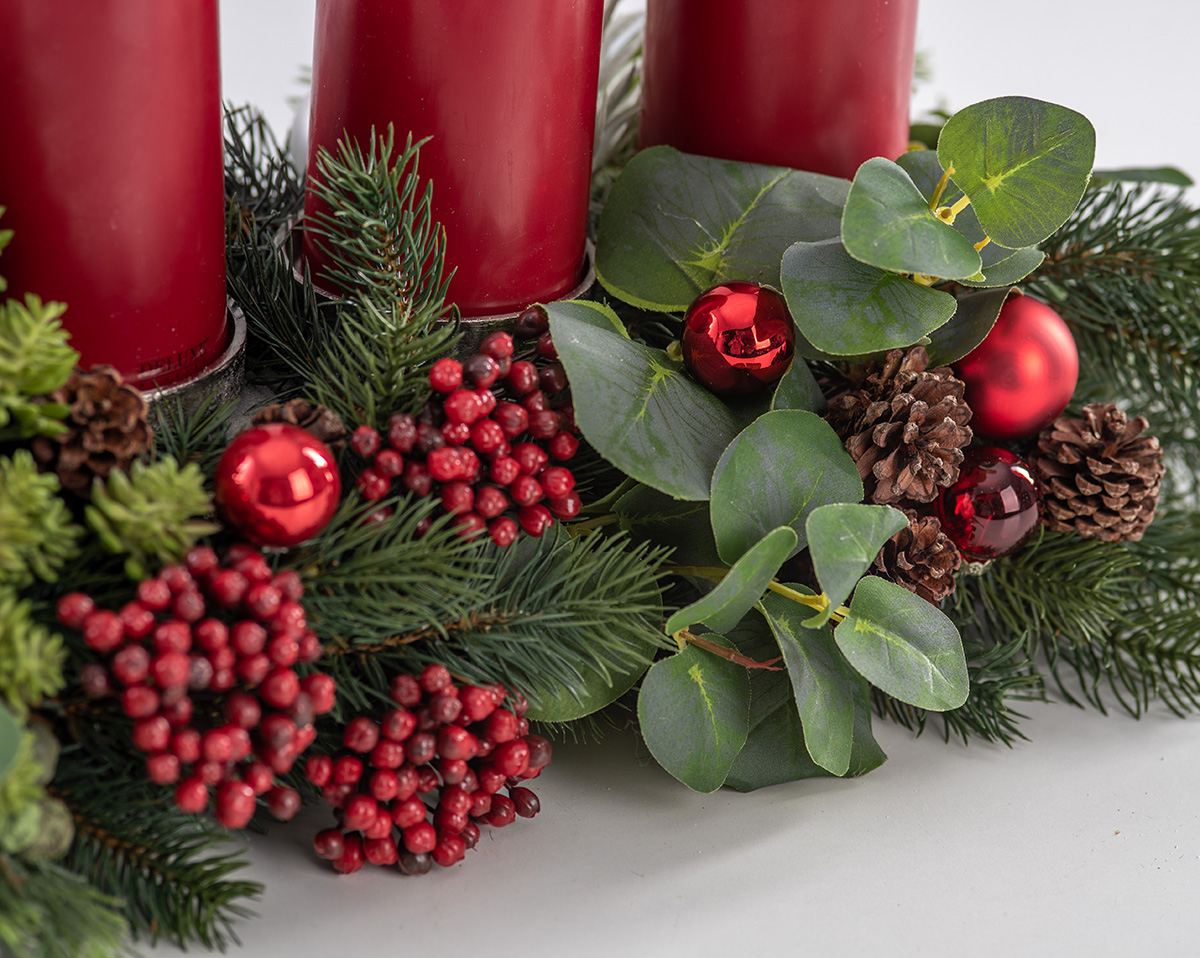 ADVENTSKRANZ LANG RED | Künstlicher Adventskranz, rot 