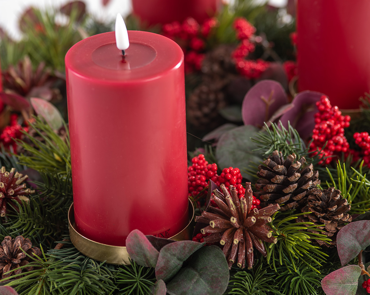 ADVENTSKRANZ ROT | Künstlicher Adventskranz 45 cm, rot 