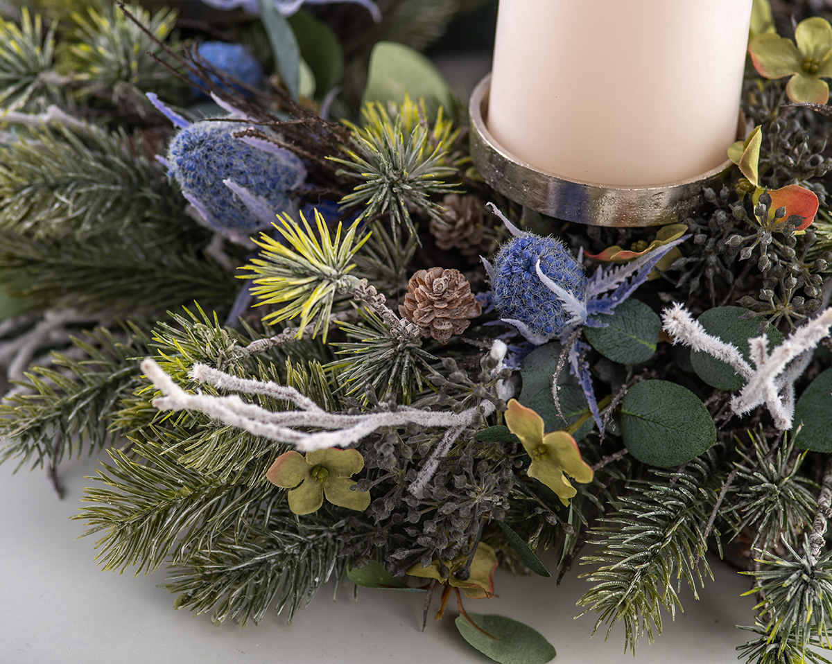 ADVENTSKRANZ BLAU | Künstlicher Adventskranz 45 cm, blau 