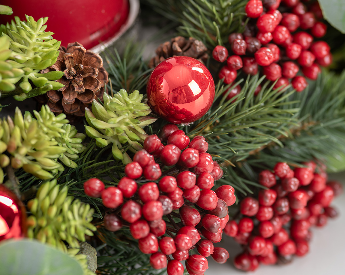 ADVENTSKRANZ LANG RED | Künstlicher Adventskranz, rot 