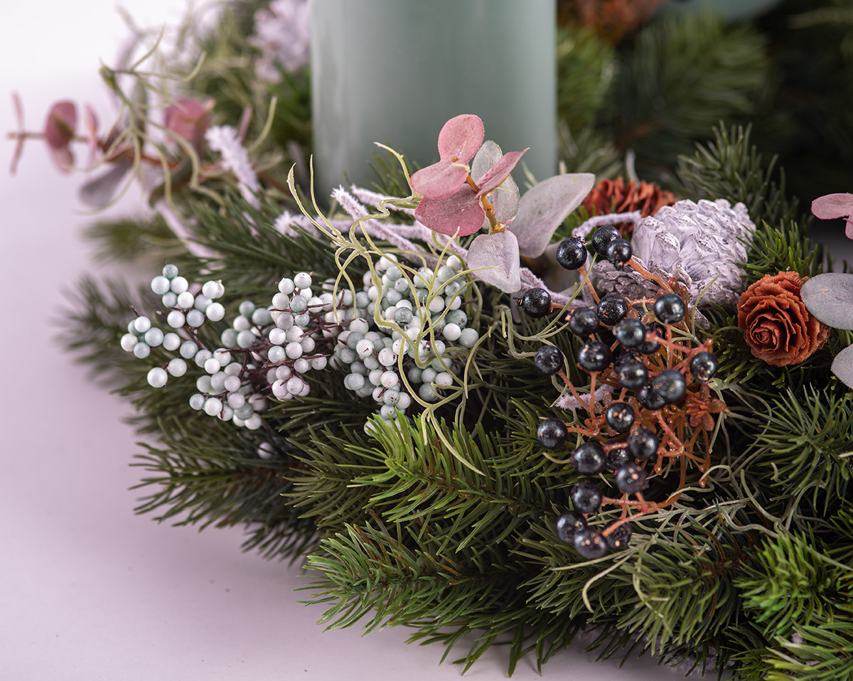 SNOWFLAKE | Künstlicher Adventskranz 40 cm, linde