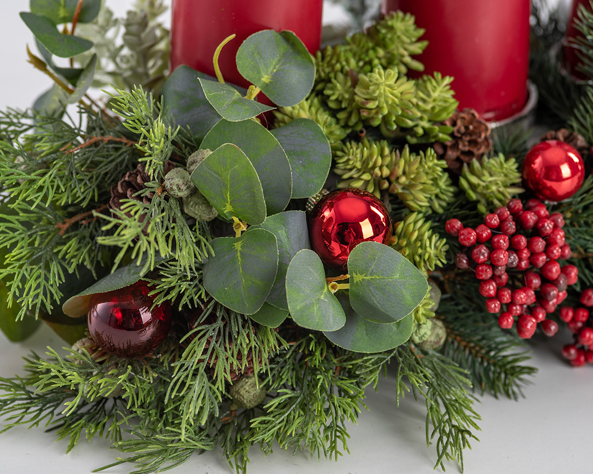ADVENTSKRANZ LANG RED | Künstlicher Adventskranz, rot 