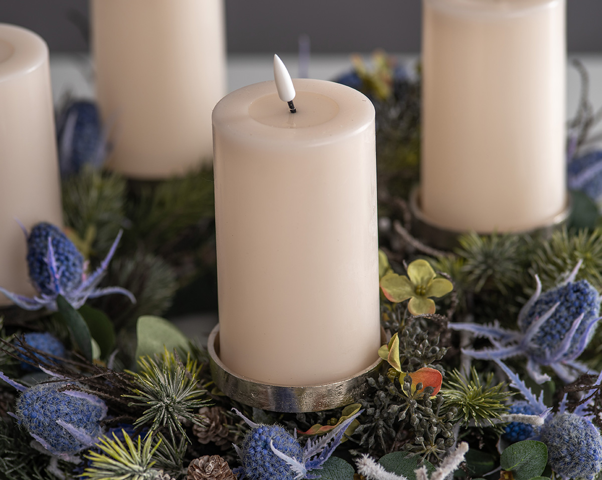 ADVENTSKRANZ BLAU | Künstlicher Adventskranz 45 cm, blau 