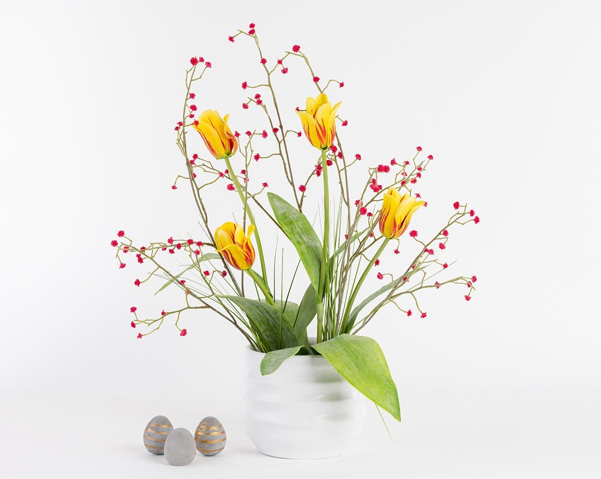MRS. SPRING | Gesteck mit künstlichem Schleierkraut und Tulpen