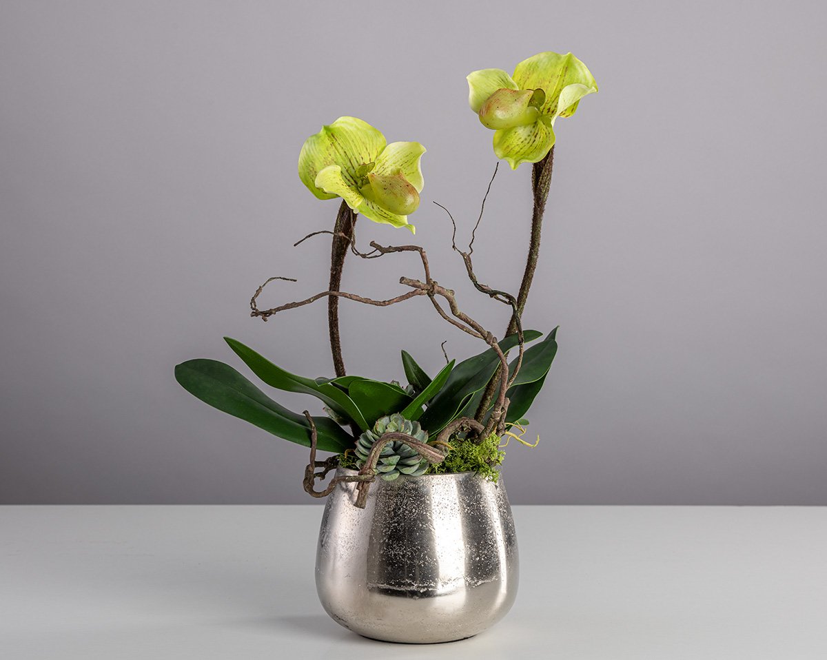 LADYSLIPPER | Kunstblumengesteck mit Orchideen 