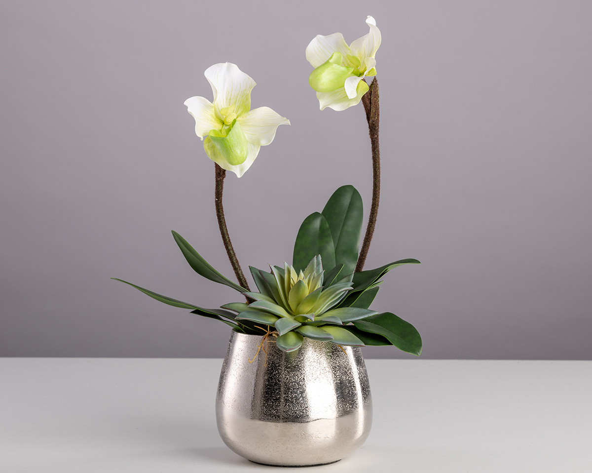LADYSLIPPER | Kunstblumengesteck mit Orchideen 