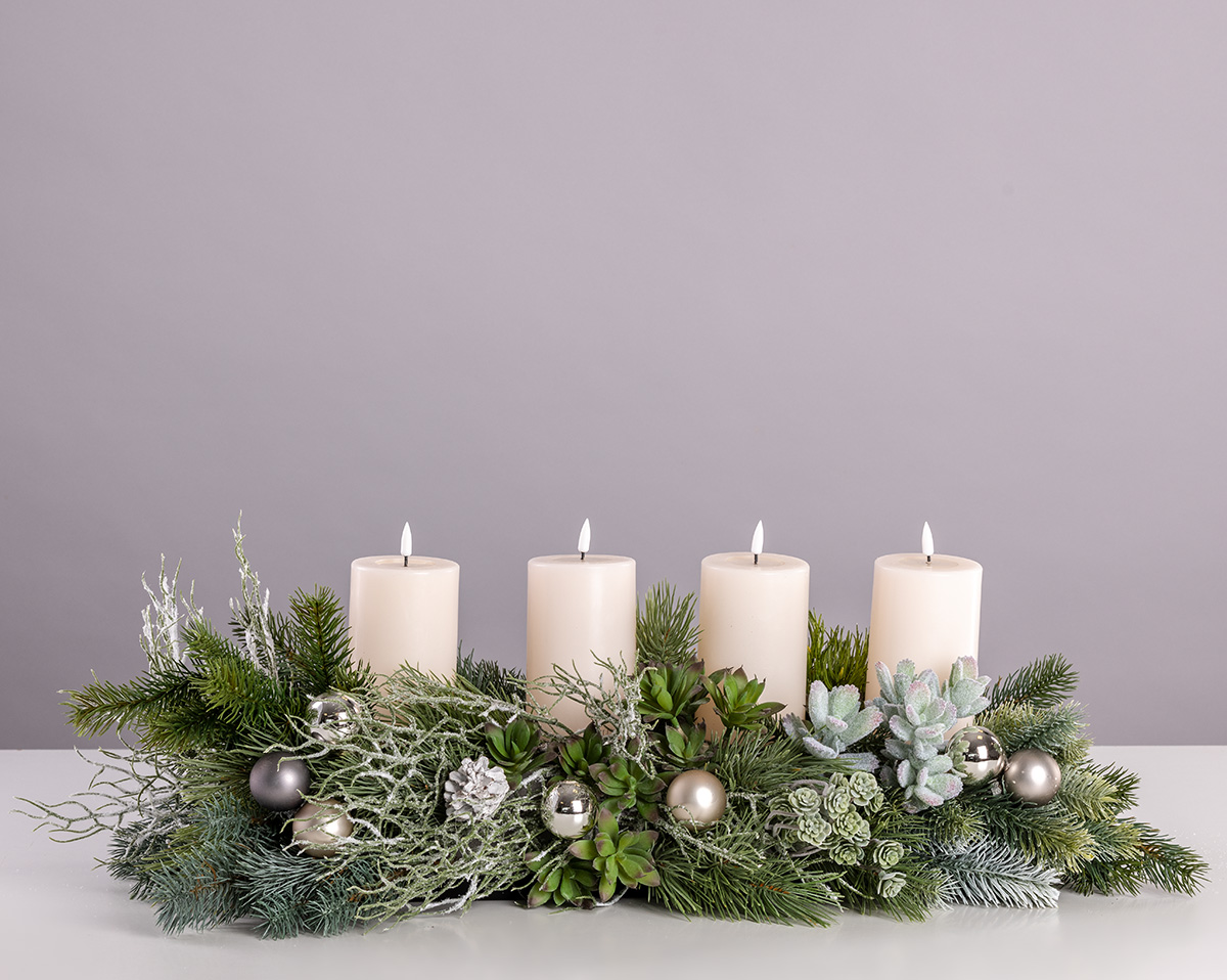 WHITE CANDLELIGHT LANG | Künstlicher Adventskranz