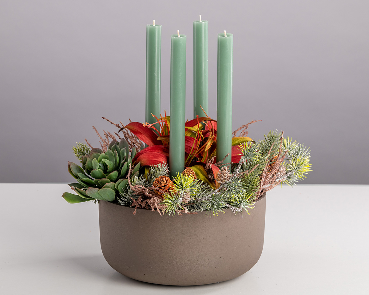 SOFT TOUCH | Adventsschale mit Kunstblumen, linde 